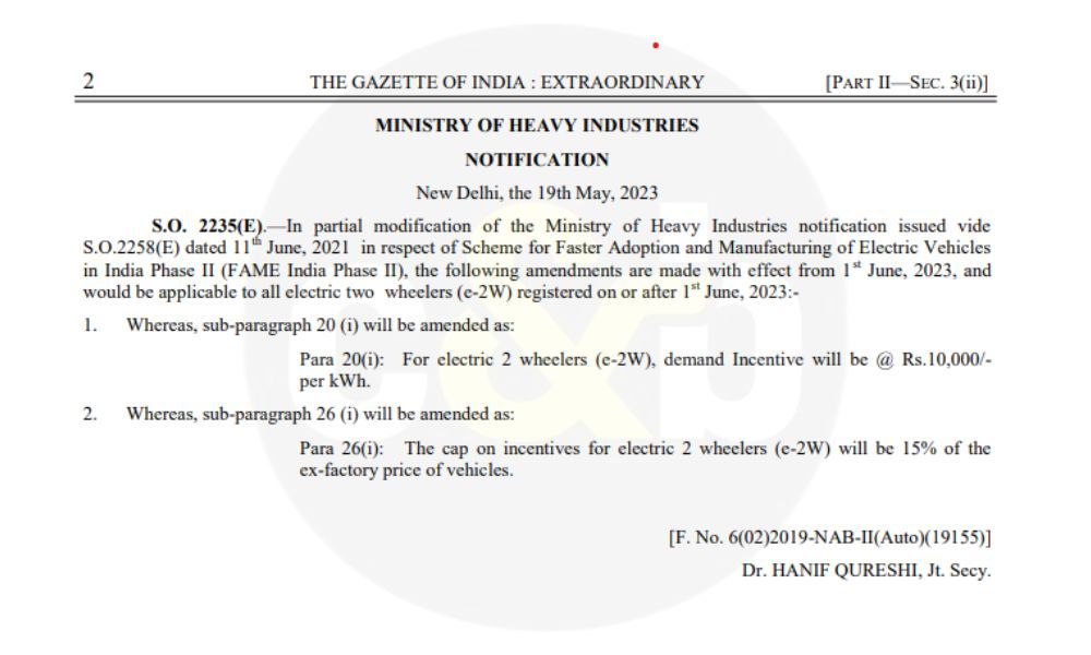 Ministry of Heavy Industries (MHI) Notification